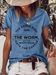 Short Sleeve Cotton-Blend T-Shirts is fashionable and cheap, come to Lilicloth to find out about the Clothing Summer Blue, Blue Top, Trendy Tops, Casual T Shirts, Online Womens Clothing, Sleeve Cotton, Mens Clothing Styles, Ladies Tops Fashion, Summer Casual