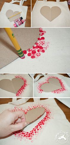 the process to make a heart shaped t - shirt with hearts on it is shown