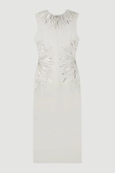 Beaded And Embellished Ponte Jersey Midi Dress | Karen Millen Elegant Embellished Midi Dress For Formal Occasions, Elegant Embellished Formal Midi Dress, Embellished Sequin Midi Dress For Wedding, Embellished Midi Length Sequin Wedding Dress, Embellished Midi-length Maxi Dress For Gala, Embellished Sequin Maxi Dress For Summer, Festive Embellished Maxi Dress, Embellished Midi Evening Dress For Summer, Summer Embellished Floor-length Midi Dress