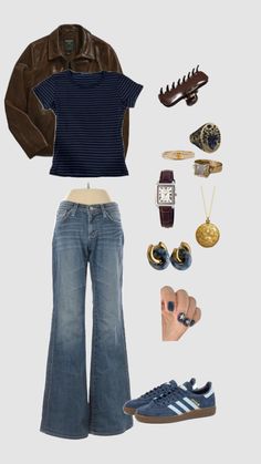 Navy And Brown Outfit, Thrift Outfits, Girls Night Outfit, Ny Outfits, 2000s Outfits, Earthy Outfits, Brown Outfit, Navy And Brown, Types Of Fashion Styles