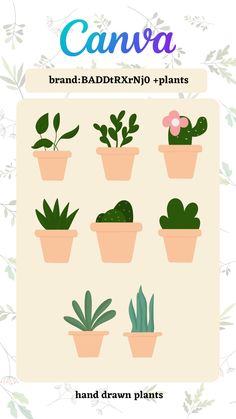 a poster with different types of plants in pots and the words canva on it