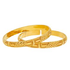 These simple 22k yellow gold bangles have a traditional look and feel with modern details that create a unique texture and allure. These bangles are an excellent piece of Indian gold jewelry to choose to adorn your wrists with for a special occasion that calls for the addition of authentic gold Indian jewelry. Features • 22k yellow gold • Filigree details • Set of six (6) bangles. As a leading supplier of authentic Indian gold jewelry, we are proud to offer a wide variety of exquisite 22k gold b Gold Indian Jewelry, 22k Gold Bangles, Indian Gold Jewelry, Authentic Gold, Gold Bangle Set, Yellow Gold Bangle, Indian Jewellery Design, Gold Bead Necklace, Authentic Indian