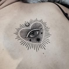 a woman's stomach with an all seeing eye tattoo on it