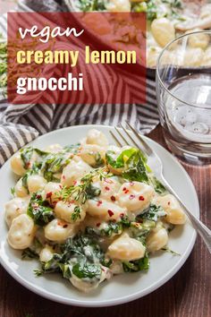 vegan creamy lemon gnocchi with spinach and cheese