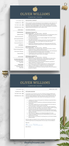 The Art of Resume | Navy Blue Teacher Resume Template