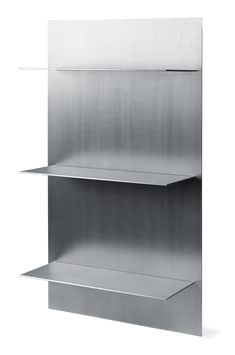 three metal shelves are stacked on top of each other, one is empty and the other has