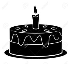 a black and white silhouette of a birthday cake with a single candle on the top