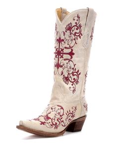 Women's Bone/Metallic Wine Floral Cross Embroidery Boot - A2631 via country outfitter, gorgeous! Buckled Boots, Nordstrom Boots, Embroidery Boots, Cross Embroidery, Corral Boots