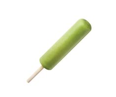 an apple popsicle with a wooden stick sticking out of it's center on a white background