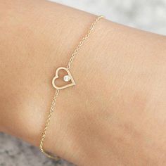 Heart Bracelet 14K Gold Dainty White Diamond Bracelet Delicate Stacking Anniversary Gift Kyklos Jewelry GB00005 - Etsy