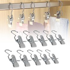 there are many hooks hanging on the clothes hanger and in front of each other