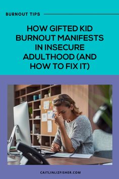 a woman sitting at a desk in front of a computer with the words burnout tips on