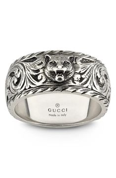 Gucci Men's Gatto Band Ring | Nordstrom Carat Size Guide, Tiger Ring, Gucci Rings, Wild Tiger, Head Ring, Bold Rings, Gucci Jewelry, Unique Gifts For Men, Sterling Silver Rings Bands