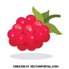 raspberries with green leaves on top and red berries on the bottom, in flat style