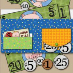 a pig is sitting in the pocket of a bag with some numbers on it, and another