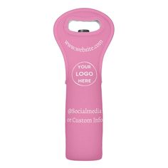 a pink bottle opener with the words your logo here on it's front side