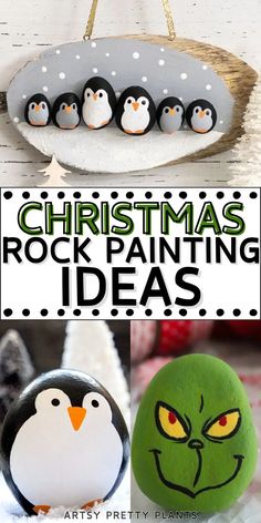 christmas rock painting ideas for kids to make with rocks and paint them in the shape of penguins