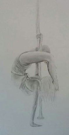 a drawing of a woman doing acrobatics on a pole