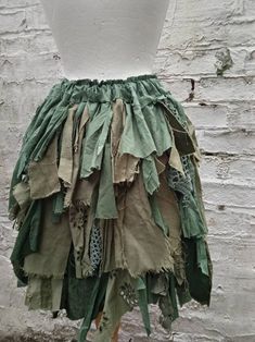 Goodwill Crafts, Fairy Aesthetic Clothes, Opera Design, Tattered Skirt, Solarpunk Fashion, Upcycled Skirt, Leaf Hat, Fairy Gown