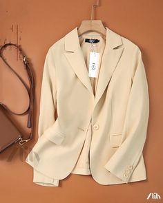 Zlily - Stylish Outerwear Casual Beige Solid Color Blazer, Beige Long Sleeve Solid Blazer, Classic Spring Blazer In Solid Color, Beige Long Sleeve Solid Color Blazer, Fitted Beige Casual Blazer, Casual Fitted Beige Blazer, Fitted Casual Blazer In Solid Color, Trendy Fitted Cream Blazer, Workout Clothes