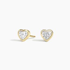 Classic Bezel Set Jewelry For Valentine's Day, Classic Jewelry With Bezel Setting For Valentine's Day, Gold Diamond Stud Earrings, Bezel Set Earrings, Gold Diamond Earrings Studs, Baby Earrings, Yellow Heart, Ring Ideas, Heart Shaped Diamond