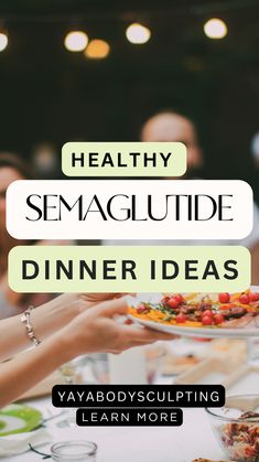 people are serving themselves food at a table with the words healthy semagulide dinner ideas