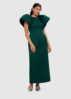 PRODUCT DESCRIPTION Premium maxi dressRound necklineGathered sculptural short sleeveInvisible back zip closureCentre back splitFitted silhouette SIZE & FIT 6 8 10 12 14 16 18 Shoulder Width 23.5 24 24.5 25 25.5 26 26.5 Collar 44 45 46 47 48 49 50 Bust 86 91 96 101 107 113 119 Waist 65 70 75 80 86 92 98 Hip 92.5 97.5 102.5 107.5 113.5 119.5 125.5 Sleeve length 24.7 25 25.3 25.6 25.9 26 26 Cuff Circumference 91.5 93.5 95.5 97.5 99.5 101.5 103.5 Center back length 138 139.5 141 142.5 144 144 144.5 Amanda is 5’9" (177 cm) and wears a size 8Bust: 31” (82cm) / Waist: 24" (61cm) / Hips: 35” (89cm) Pala is 5’10” (178 cm) and wears a size 12Bust: 39” (99cm) / Waist: 31” (78cm) / Hips: 41” (104cm) Tara Milk Tea, Leo Lin, Denim And Lace, New Arrival Dress, Ladies Day, Skirt Pants, Round Neckline, Jumpsuit Dress, Ready To Wear