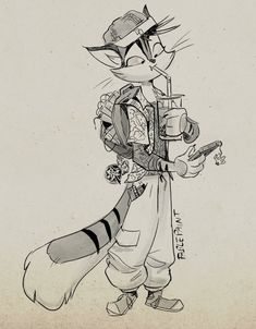 an ink drawing of a raccoon holding a guitar and wearing a top hat