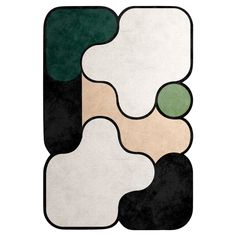 a black, white and green rug with an abstract design on the bottom right corner