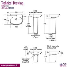 the technical drawing shows different types of toilets and sinks, with measurements for each one