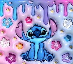 an image of a blue cartoon character with flowers on it