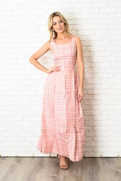 "Pink Cocktail Party Dress from the 60s Zips up the back Maxi length Plaid Print *accessories not included Estimated Size: XXS Bust: 30\" Waist: 24\" Hips: 37\" Length: 56\" Sleeve: ---" Retro Sleeveless Party Maxi Dress, Retro Sleeveless Maxi Dress For Party, Fitted Sleeveless Mod Dress, Fitted Mod Summer Dresses, Summer Party Dresses In Mod Style, Retro Fitted Sleeveless Maxi Dress, Spring Mod Fitted Dress, Mod Spring Party Dress, Retro Maxi Dress For Party