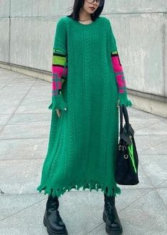 Knit Long Skirt, Diy O, Dresses Materials, Knit Dresses, Look Formal, Long Sweater Dress, Fashion Seasons, Green Sweater, Long Sleeve Cardigan