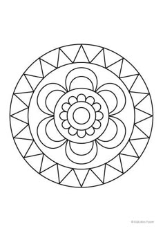 a black and white drawing of a flower in a circular pattern on a white background