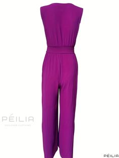 Peilia - Stylish Surplice Neck Sleeveless Jumpsuit with Shirred Details and Belted Waist - Elegant Wide Leg Womens Jumpsuit for Spring & Summer Elegant Sleeveless Purple Jumpsuits And Rompers, Elegant Fabric, Sleeveless Jumpsuits, Style Elegant, Jumpsuits For Women, Wide Leg, Jumpsuit, Spring Summer