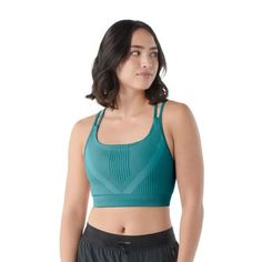 Women's Intraknit Strappy Bra| Smartwool® Seamless Fitted Bra With Light Support, Fitted Bra With Light Support And Seamless Fabric, Medium Support Bra For Pilates, Compression Bra With Light Support, Functional Strappy Activewear With Built-in Bra, Strappy Sports Bra With Built-in Support, Sports Bra With Adjustable Straps And 4-way Stretch, Strappy 4-way Stretch Sports Bra, Breathable 4-way Stretch Nylon Sports Bra