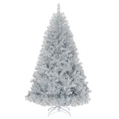 a white christmas tree with snow on it