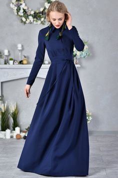 Blue Maxi Dress, Fit And Flare Dress, Plus Size Dress Dark blue maxi dress with front buttons ➤ Features > Dress length: 150cm (59,05'') > Long sleeves > Collar > Folds in skirt part > Separated belt > Lining ➤ Sizing My Size Guide in FAQ section below will help you define the perfect size match. The item can also be made according to your measurements - just message them to me. ➤ Delivery Your item is made-to-order and will be ready within 2-7 days. Average delivery times: &gt Elegant Blue Maxi Dress For Winter, Elegant Blue Winter Maxi Dress, Long Blue Winter Dress, Blue A-line Maxi Dress For Fall, Blue Maxi Dress For Formal Fall Occasions, Blue Formal Maxi Dress For Fall, Blue Fitted Maxi Length Shirt Dress, Fitted Maxi Dress With Buttons, Fitted Blue Maxi Dress With Buttons