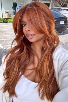 Brown To Ginger Hair Before And After, Copper Hair With Highlights Caramel, Caramel Ginger Hair, Highlights Ginger Hair, Caramel Red Hair, Ginger Hair With Highlights, Pelo Color Cobre, Brown Ginger Hair, Ginger Hair Ideas