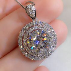 Wedding Pendant, Neck Accessories, Moissanite Necklace, Round Pendant Necklace, Wedding Party Jewelry, Halo Pendant, Neck Jewellery, Stone Pendant Necklace, Silver Plated Necklace