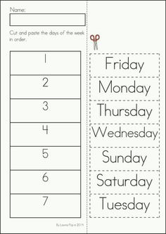 a printable worksheet for the days of the week