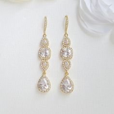 Gold Drop Earrings Weddings- Gianna - PoetryDesigns Long Crystal Earrings, Long Bridal Earrings, Rose Gold Bridal Earrings, Rose Gold Drop Earrings, Crystal Earrings Wedding, Gold Earrings Wedding, Crystal Bridal Earrings, Bridal Earrings Drop, Pearl Earrings Wedding