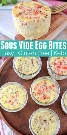 an image of some food on a plate with the words sous video egg bites easy gluten free keto