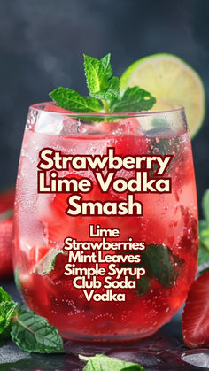 strawberry line - vodka smash with lime and mint