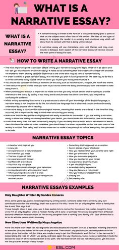 a pink and black poster with the words what is a narrative essay?