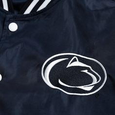 Few looks in college sports are as iconic as Penn State's, with their classic navy and white and oval logo made famous in 1983. For a vintage touch, the varsity-style "Penn State" on the back of the jacket references timeless Nittany Lions athletic gear and memorabilia. It's a simple, statement jacket that says it all -- almost. We're leaving it up to you to say, "We Are!" in the heart of Beaver Stadium on game day. Beaver Stadium, Oval Logo, Varsity Style, Statement Jacket, Nittany Lion, Athletic Gear, College Sports, Penn State, Navy And White