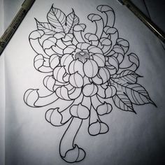 a drawing of a flower with leaves on it's petals and the outlines are drawn