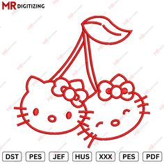 a machine embroidery design of two hello kitty heads