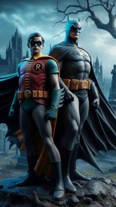 batman and robin wayne standing next to each other