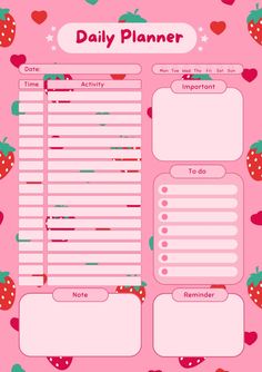 a daily planner with strawberries on it